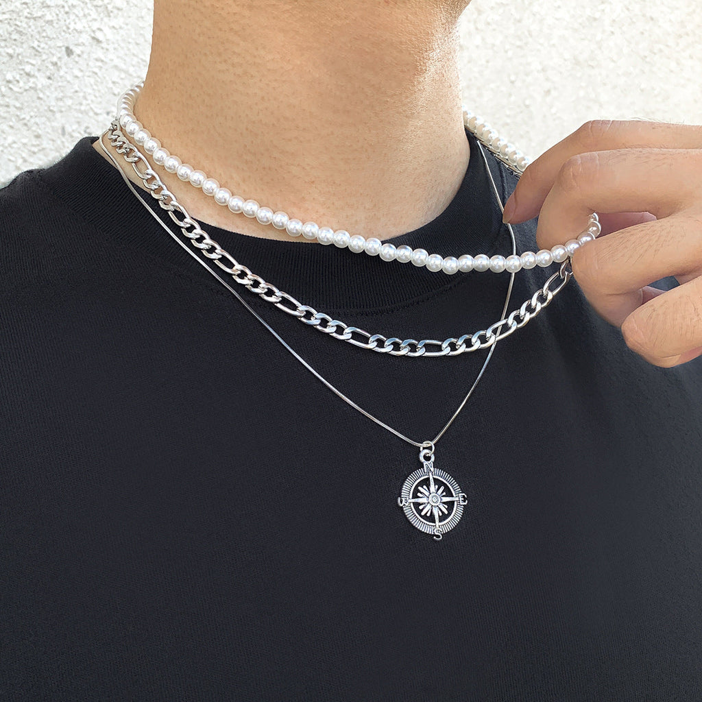Men's Multi-layer Vintage Compass Pendant Necklace