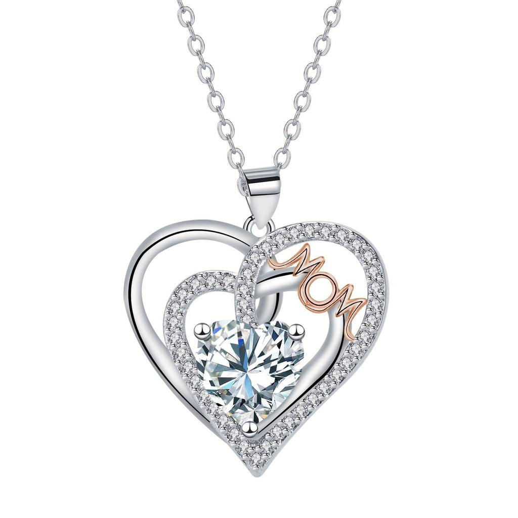 Heart-Shaped MOM Cross Chain Necklace