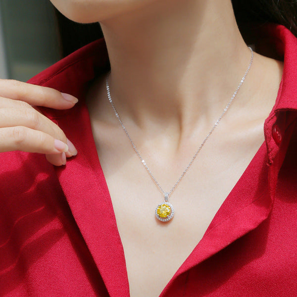 Yellow Moissanite Round Cake Pendant Necklace