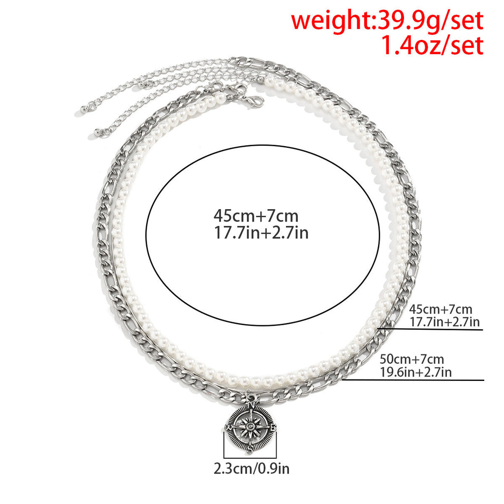 Men's Multi-layer Vintage Compass Pendant Necklace