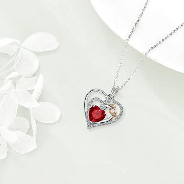 Heart-Shaped MOM Cross Chain Necklace