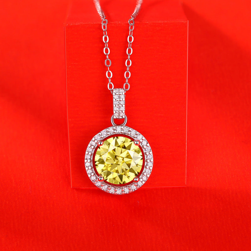 Yellow Moissanite Round Cake Pendant Necklace