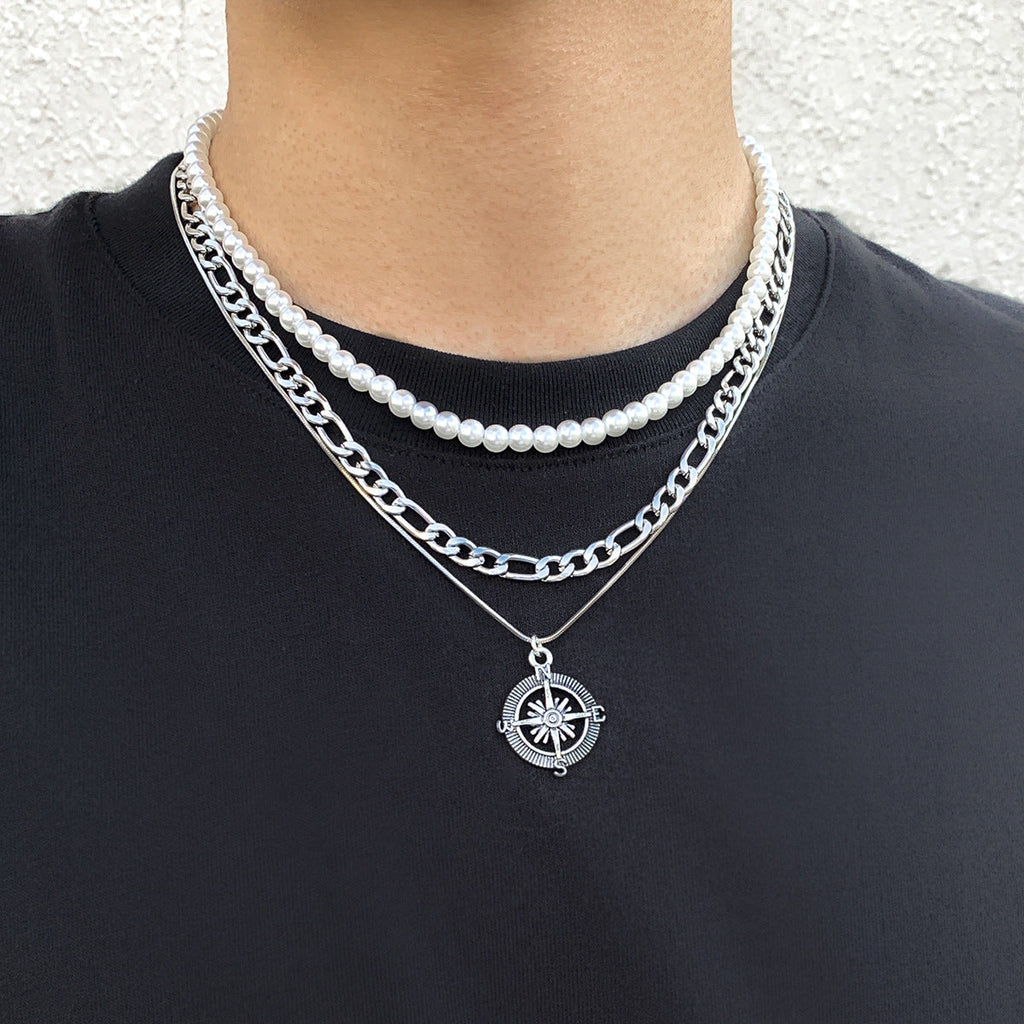 Men's Multi-layer Vintage Compass Pendant Necklace
