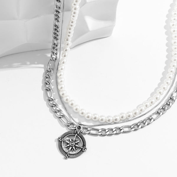 Men's Multi-layer Vintage Compass Pendant Necklace