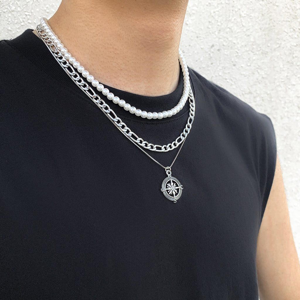 Men's Multi-layer Vintage Compass Pendant Necklace
