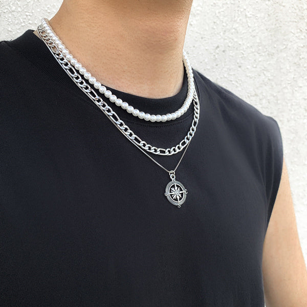 Men's Multi-layer Vintage Compass Pendant Necklace
