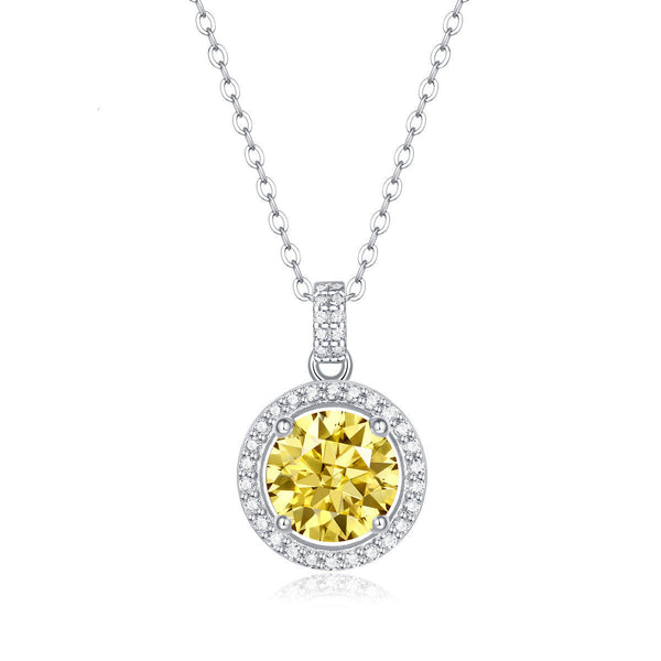 Yellow Moissanite Round Cake Pendant Necklace