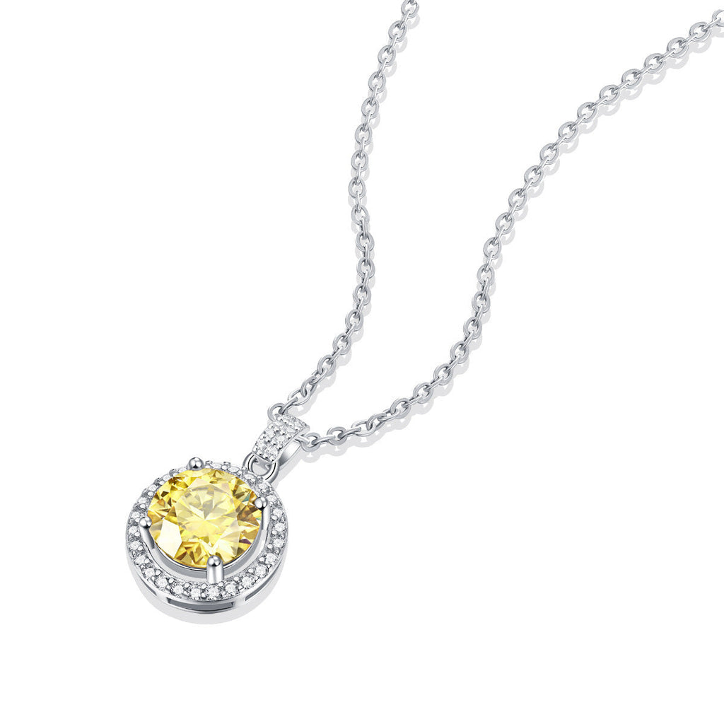 Yellow Moissanite Round Cake Pendant Necklace
