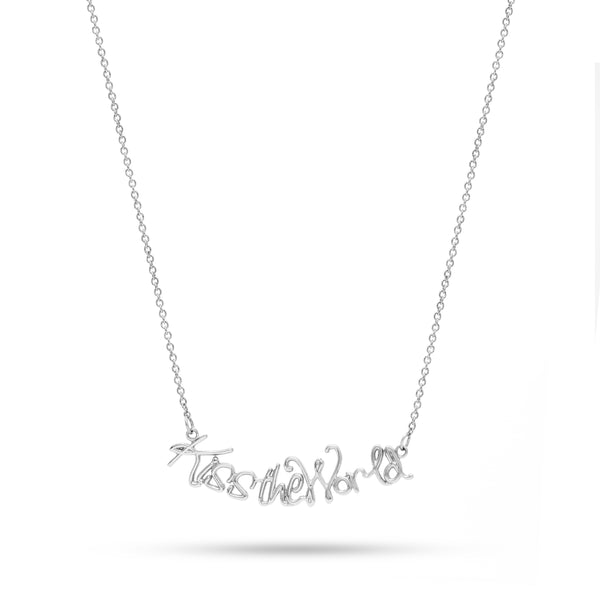 White Gold "KTW" Script Pendant Necklace