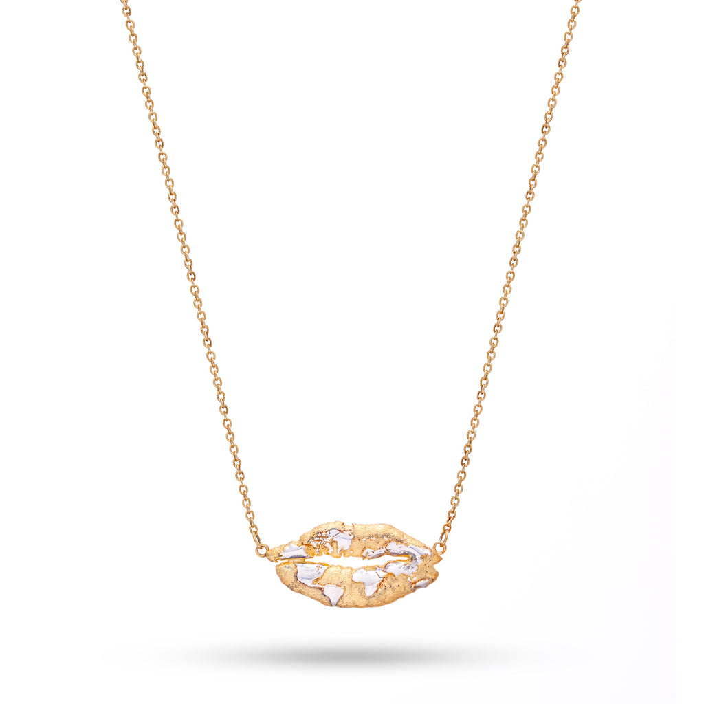 Unique Two-Tone Gold/White World Pendant Necklace