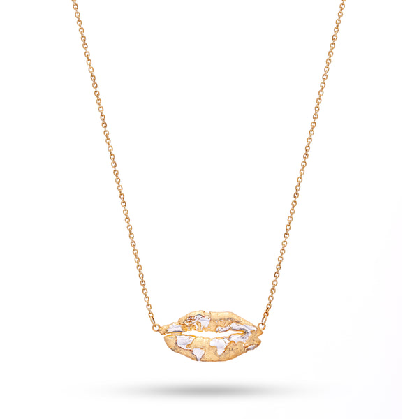 Unique Two-Tone Gold/White World Pendant Necklace